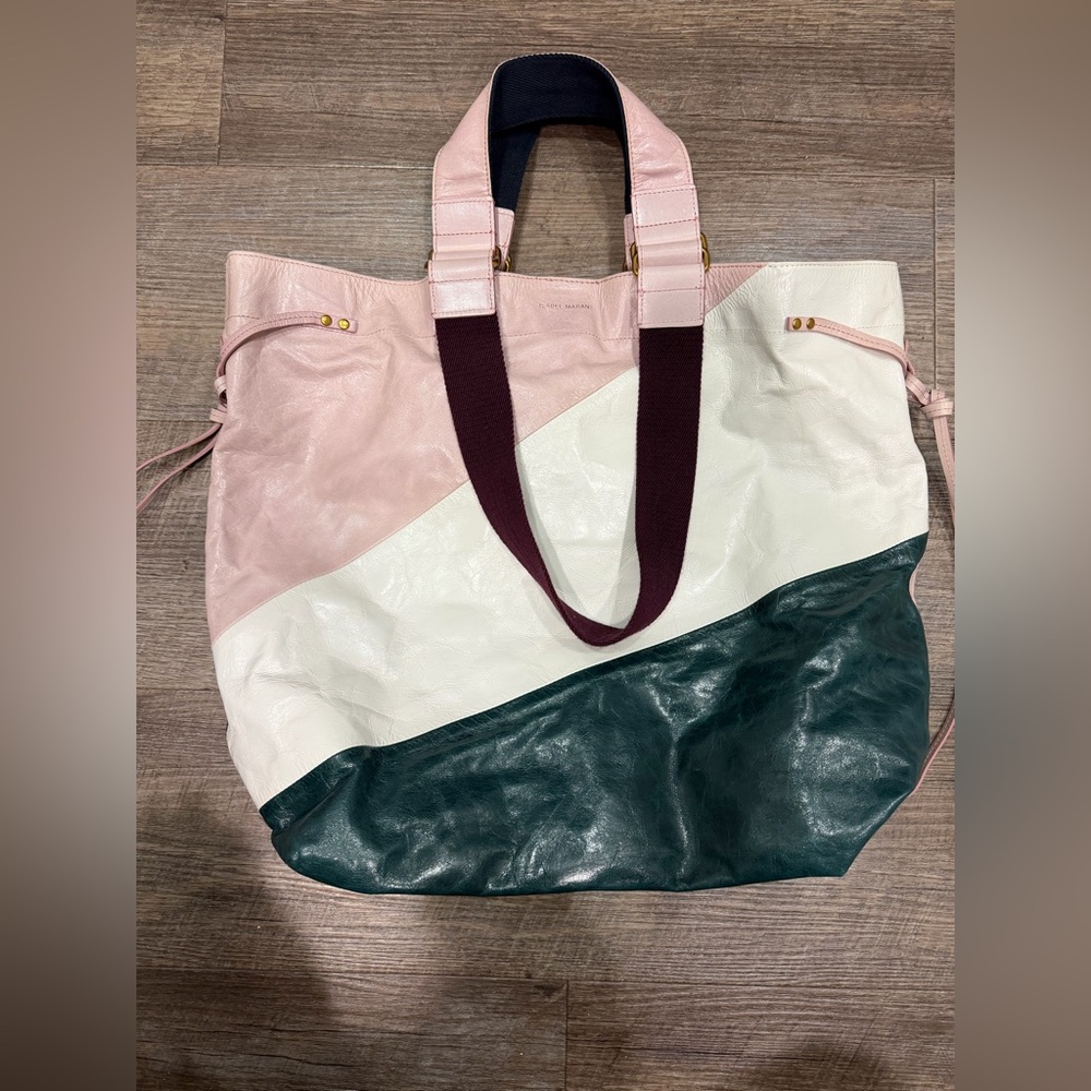 Isabel Marant Doogan Day Bag Color Block Crinkled Leather Two Handles